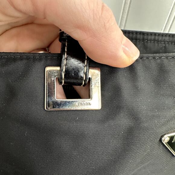 Prada Tessuto Nylon Black Tote Shoulder Shopper Bag Logo Triangle Purse Zip Top - Picture 7 of 10